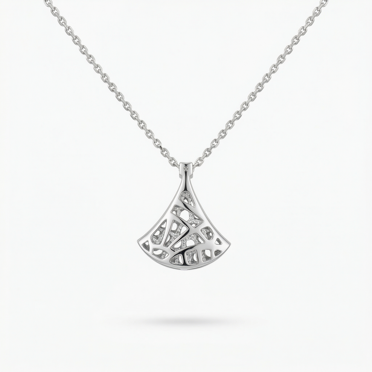 Fan Pave Necklace with White Round Stone – on White Gold