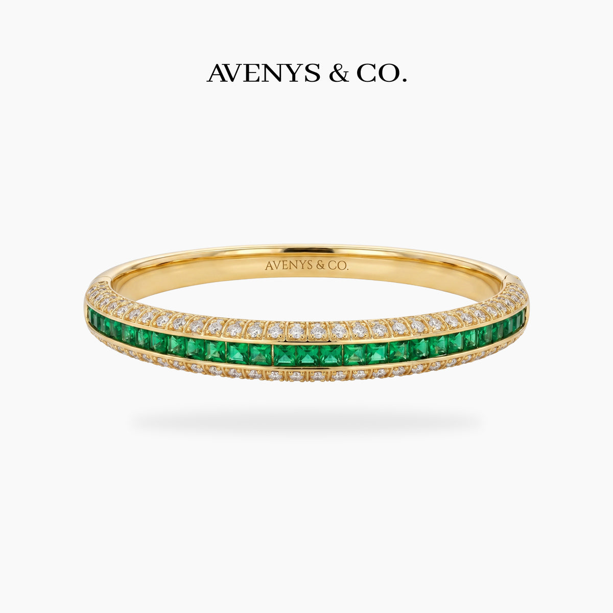 Greenline Bangle with Green Emerald Stone – on Yellow Gold