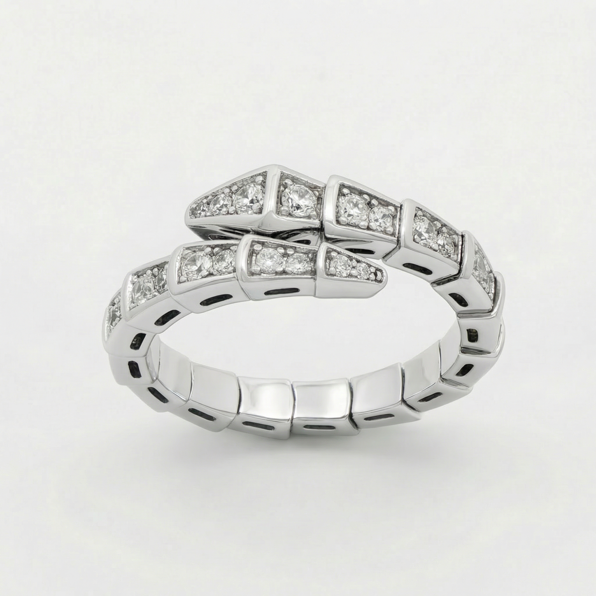 Coil Pave Ring with White Round Stone – on White Gold