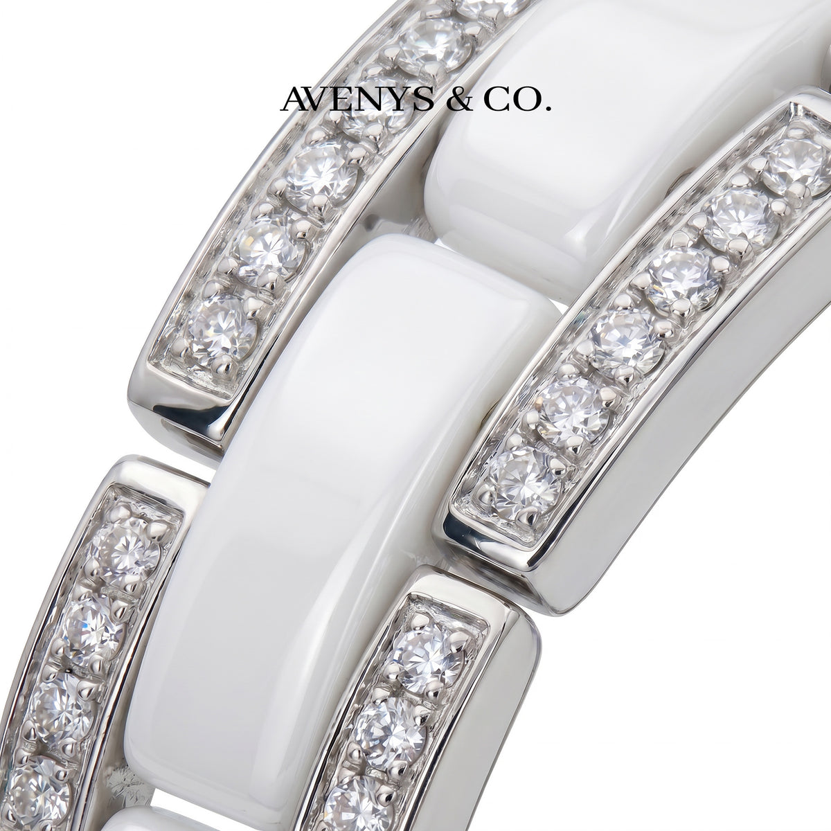 Connected Bracelet with White Round Stone – on White Gold