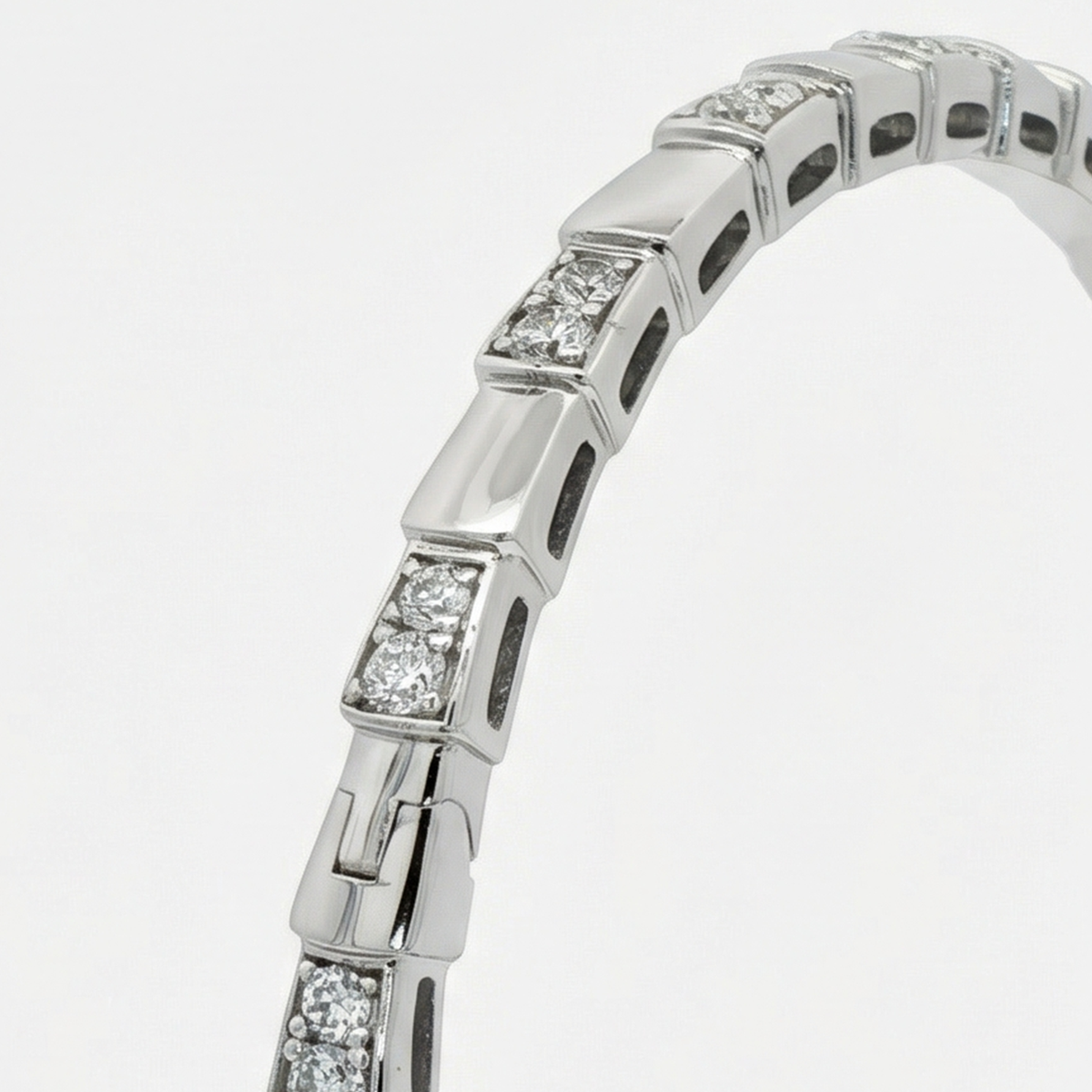 Coil Pave Bangle with White Round Stone – on White Gold