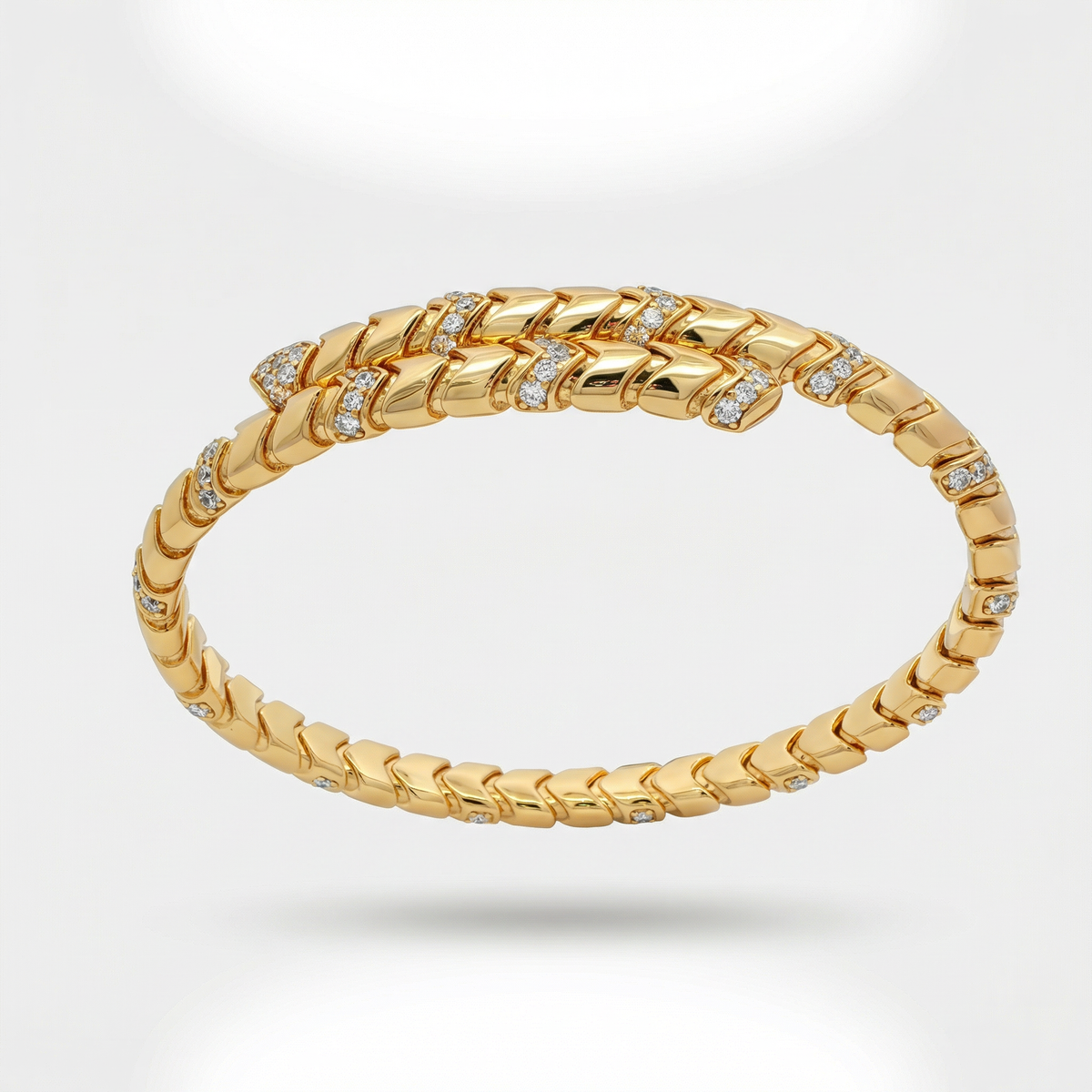 Chevron  Bangle with White Round Stone – on Yellow Gold