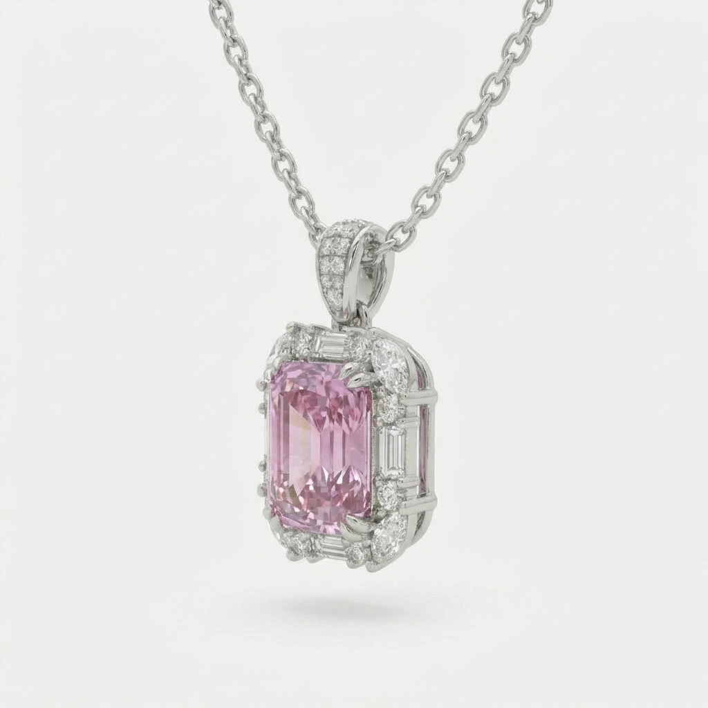Eden Frame Necklace with Purple Radiant Stone – on White Gold