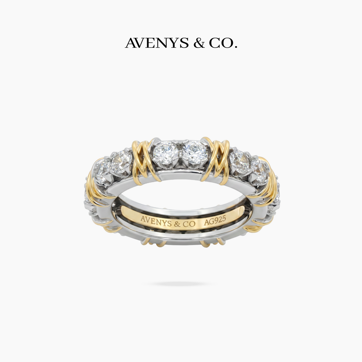 AV Signature Ring Womens with White Round Stone – on White Gold