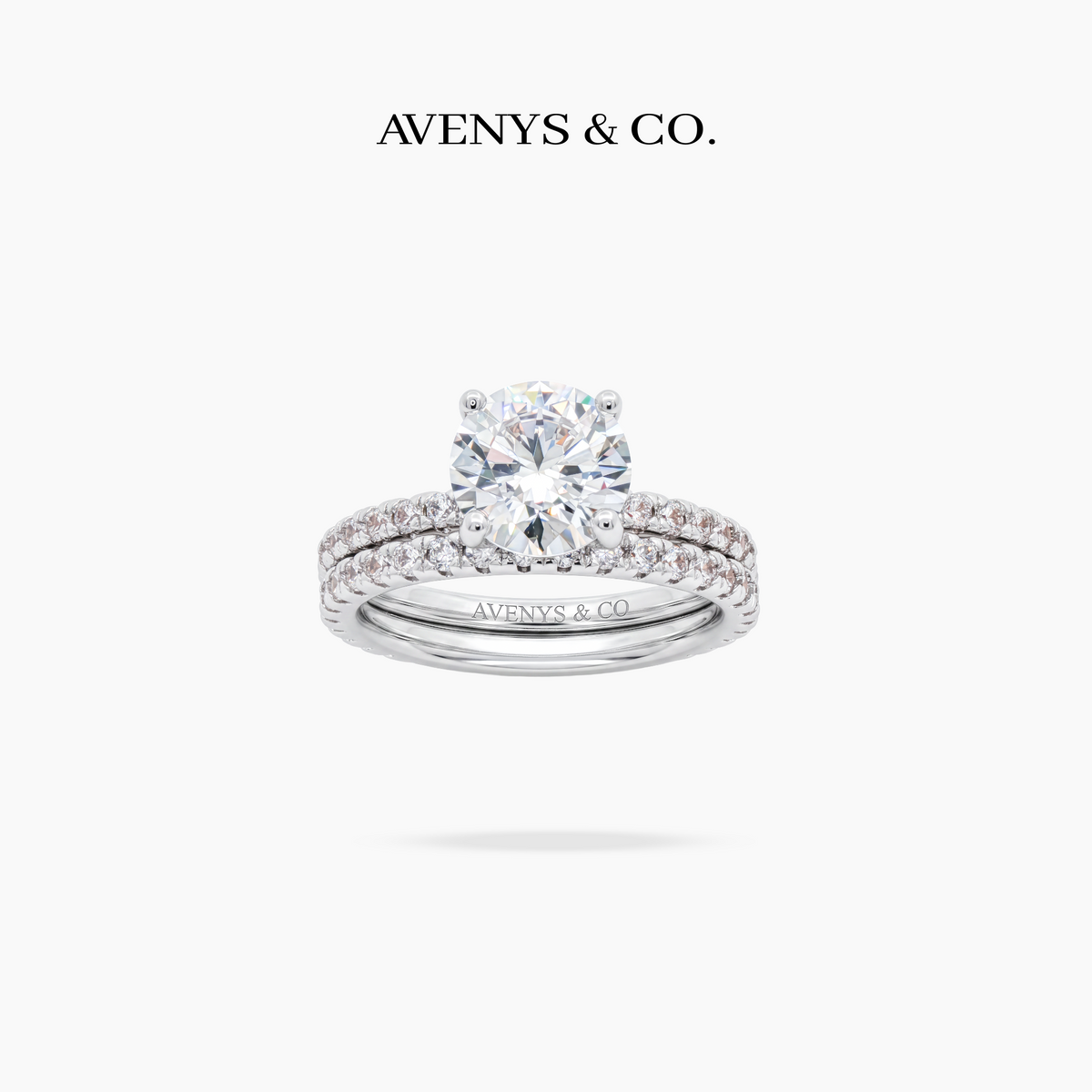 AV Dua™ Round Ring Set with White Round Stone – on White Gold