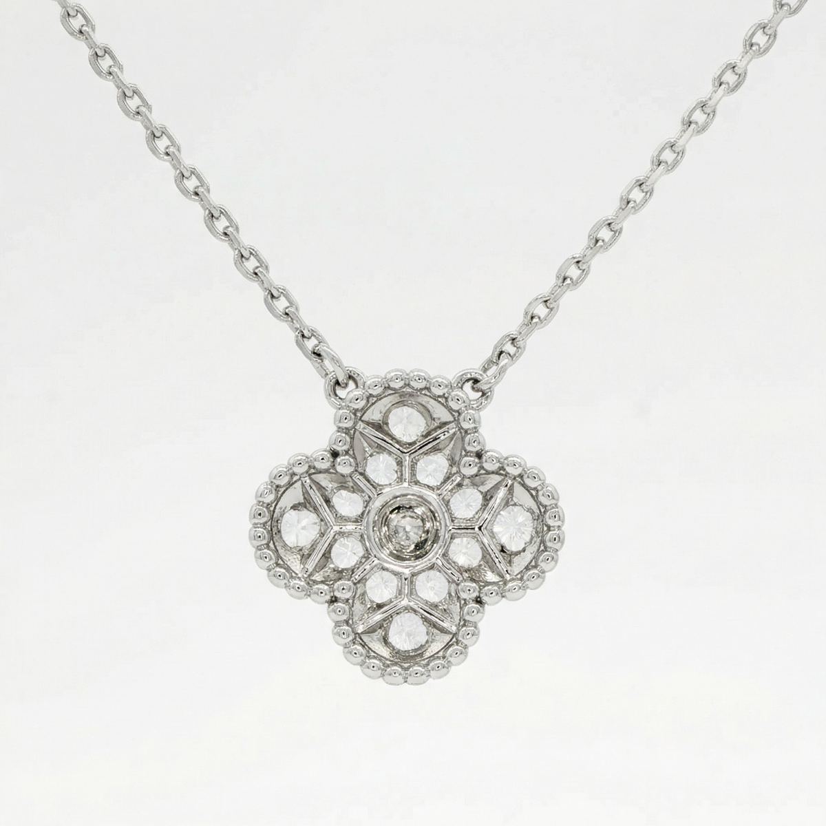 White Gold over Silver Clover Diamond Pendant Necklace