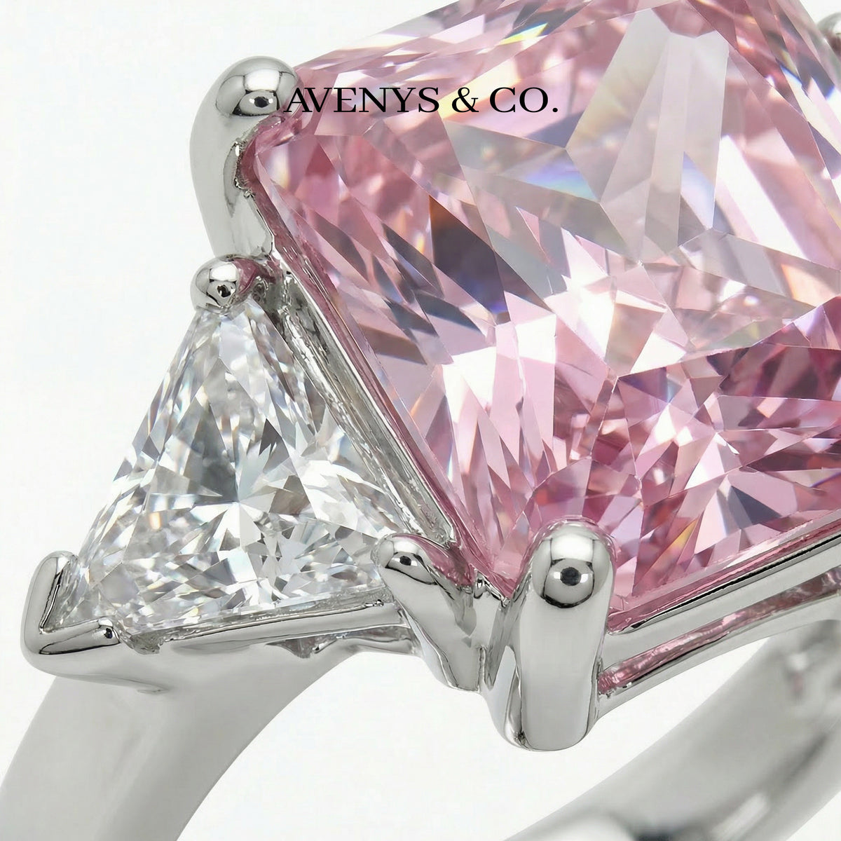Square Radiant Ring with Pink Radiant Stone – on White Gold