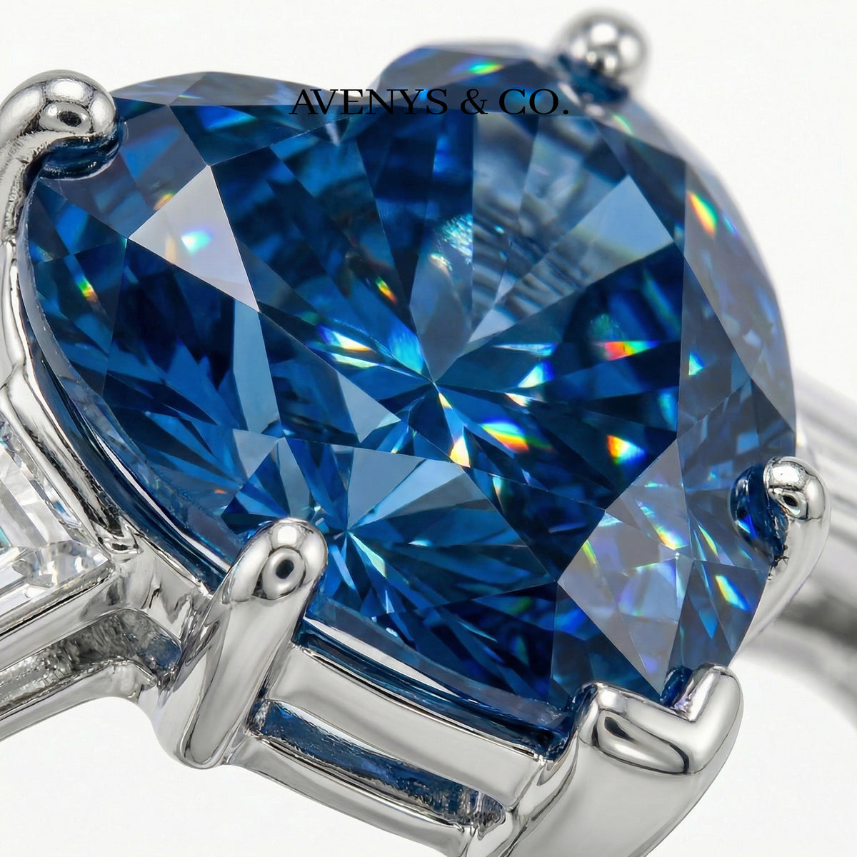 Love Heart Trilogy with Blue Heart Stone – on White Gold