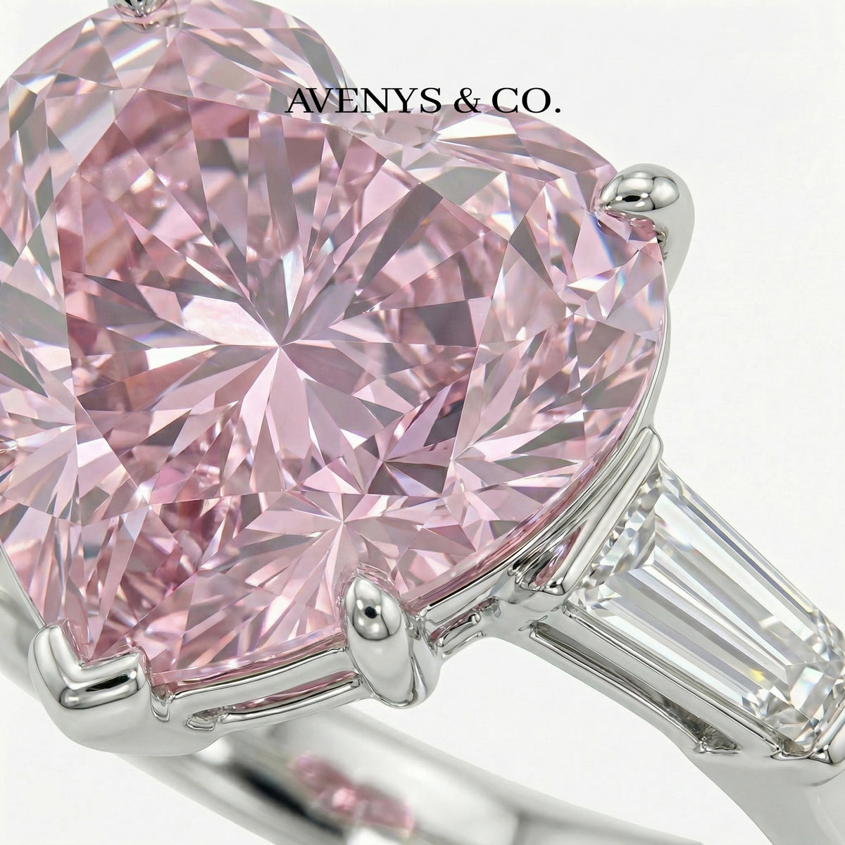 Love Heart Trilogy with Pink Heart Stone – on White Gold