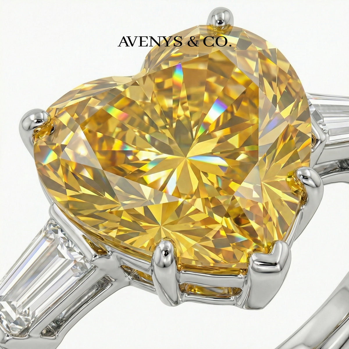 Love Heart Trilogy with Yellow Heart Stone – on White Gold