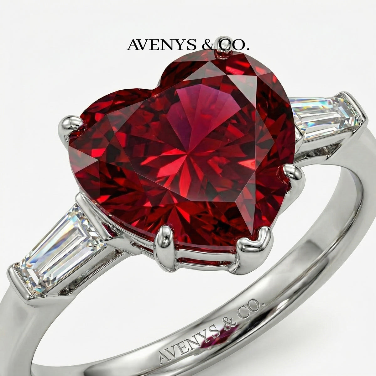 Love Heart Trilogy with Red Heart Stone – on White Gold