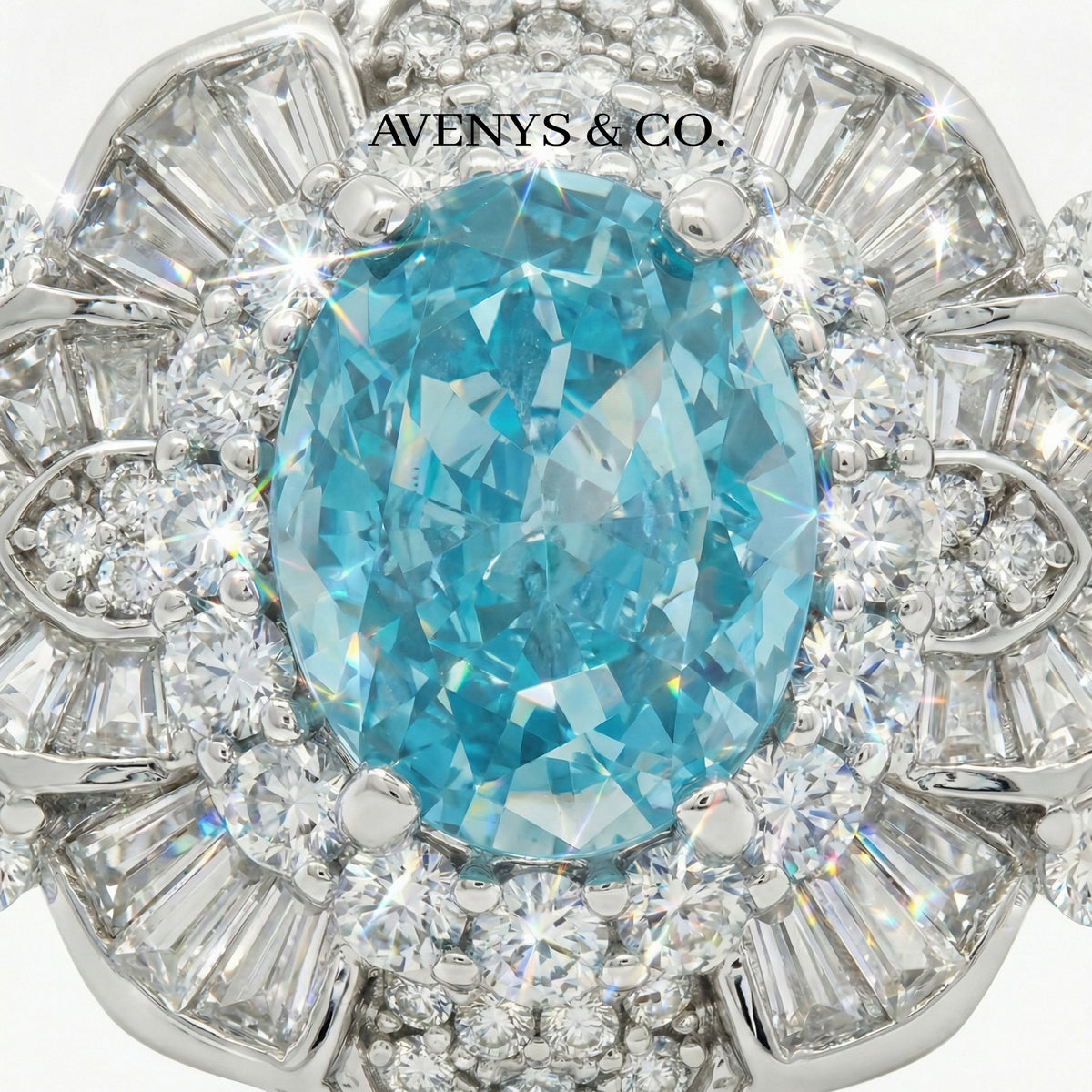 Bloom Burst Ring with Paraiba Oval Stone – on White Gold