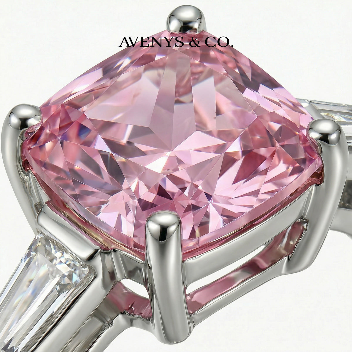 Princess Trilogy Ring with Pink Princess Stone – on White Gold