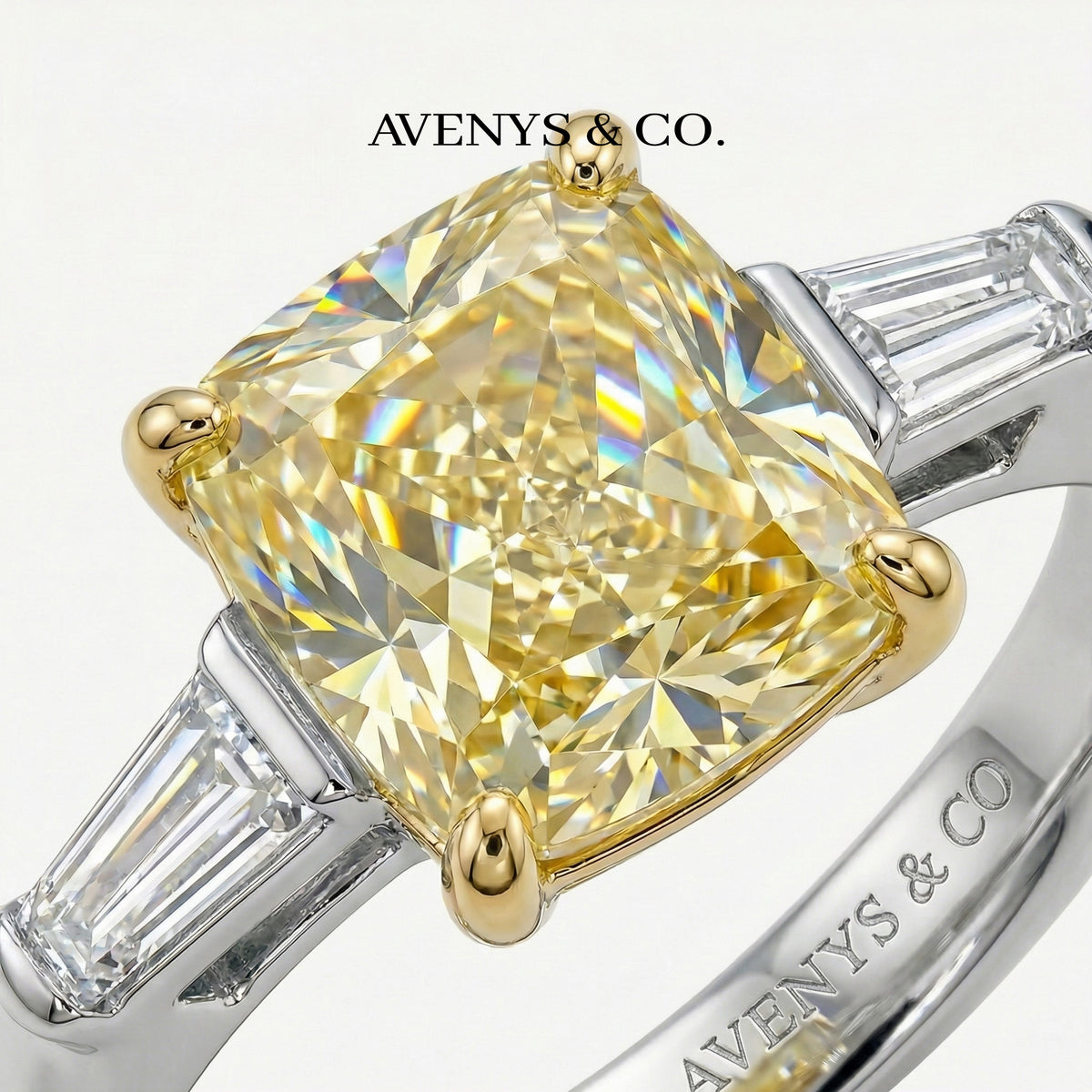 Princess Trilogy Ring with Yellow Princess Stone – on White Gold