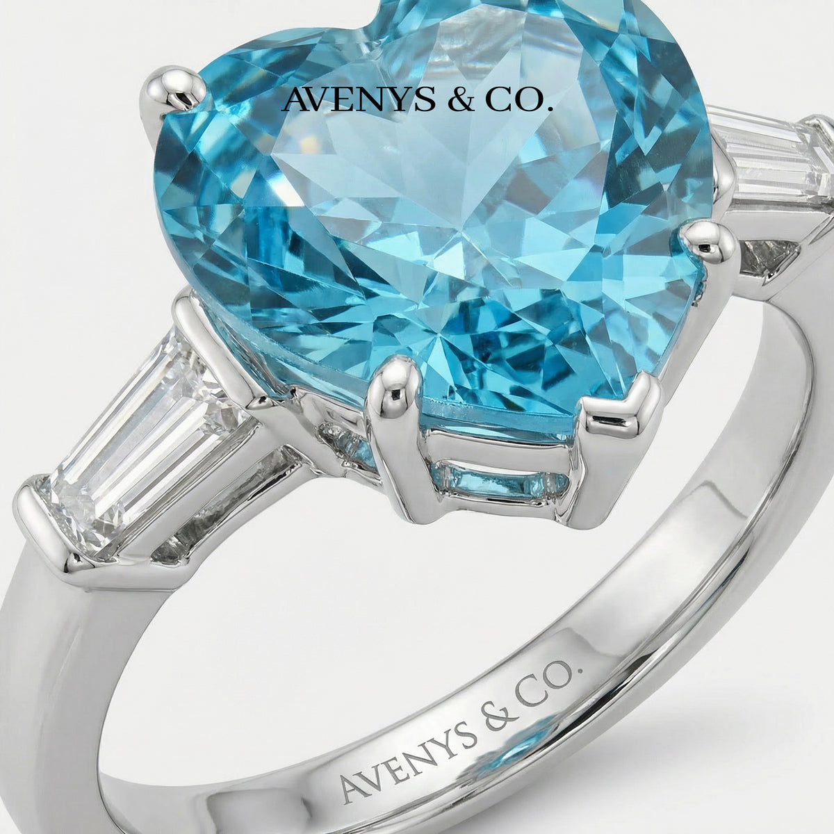 Love Heart Trilogy with Aquamarine Heart Stone – on White Gold