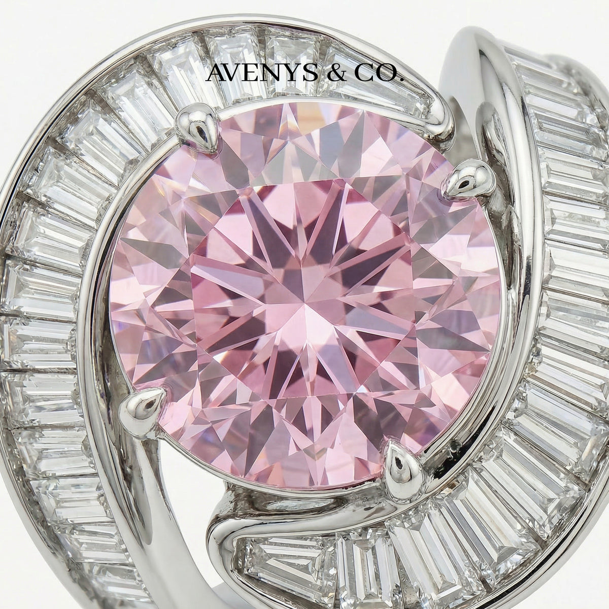Eclipse Ring with Pink Oval Stone – on White Gold