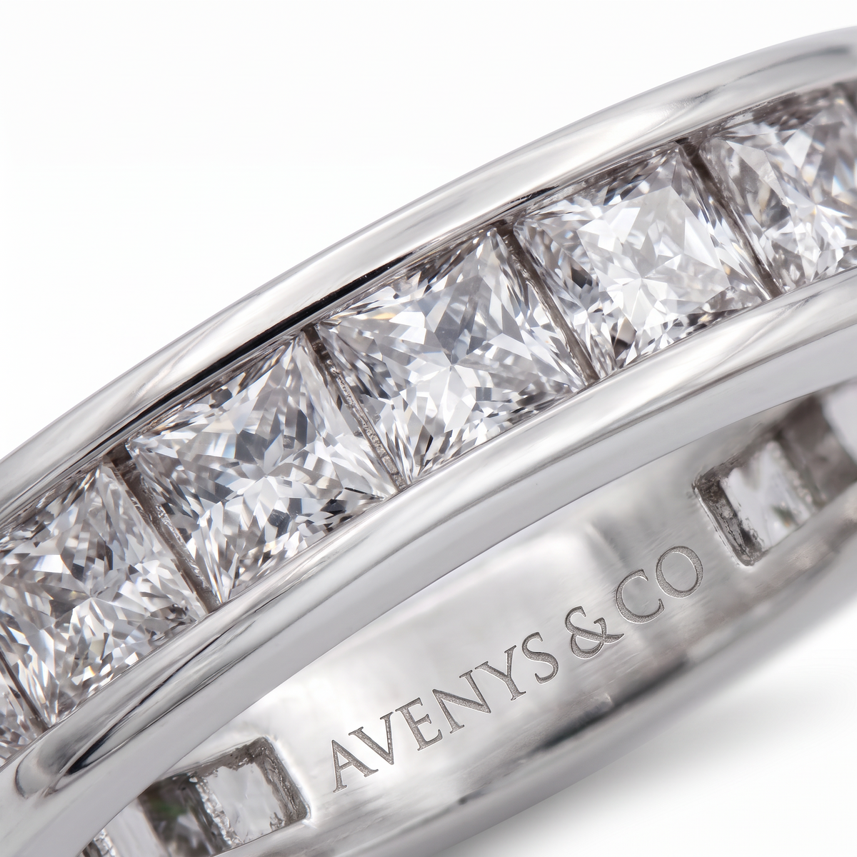 AV Forever™ Channel Princess Eternity Ring (3mm) with White Princess Stone – on White Gold