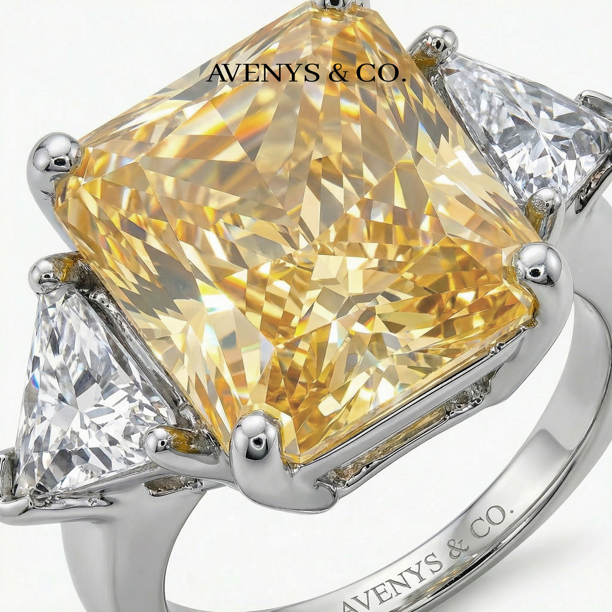 Square Radiant Ring with Yellow Radiant Stone – on White Gold