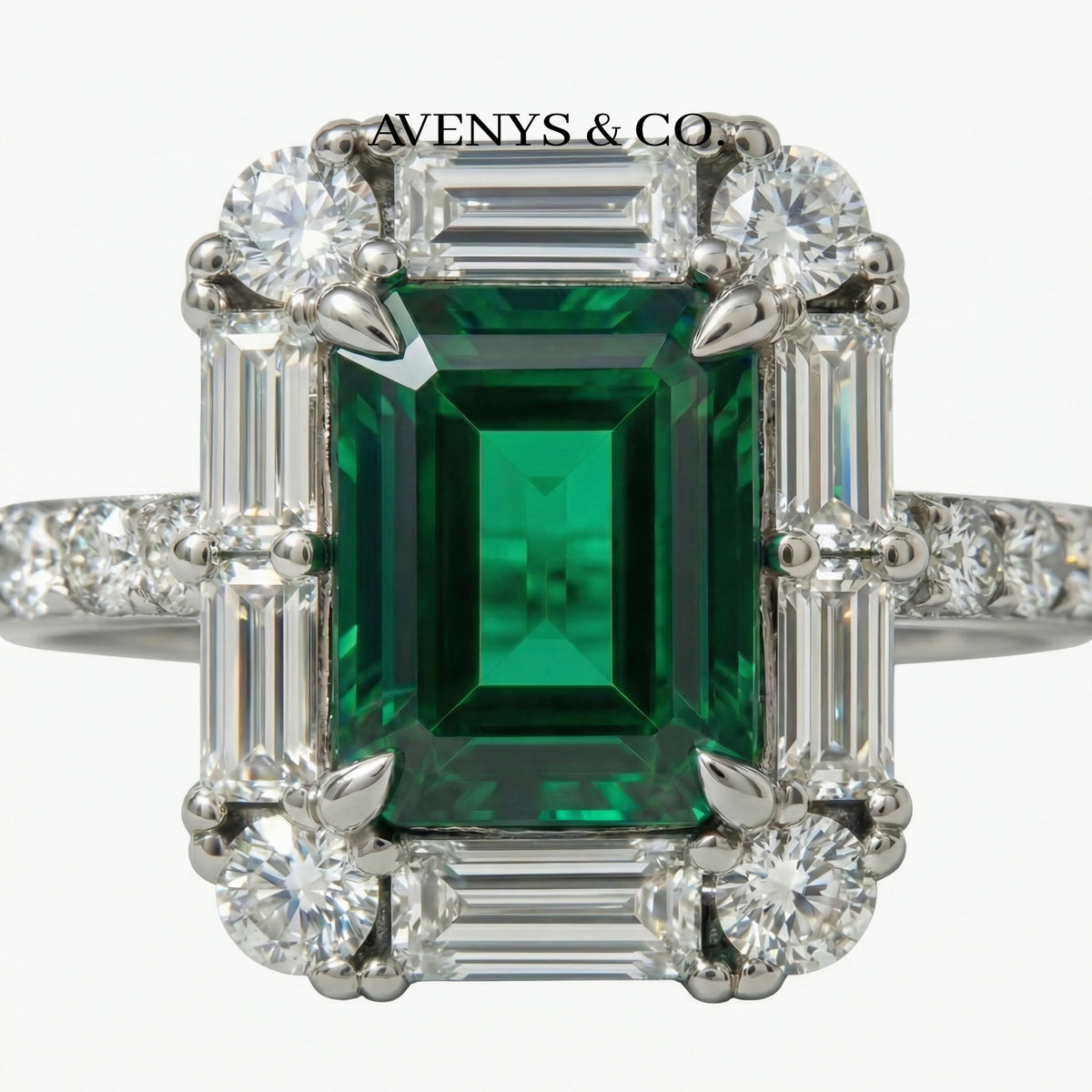Eden Pave Ring with Green Emerald Stone – on White Gold