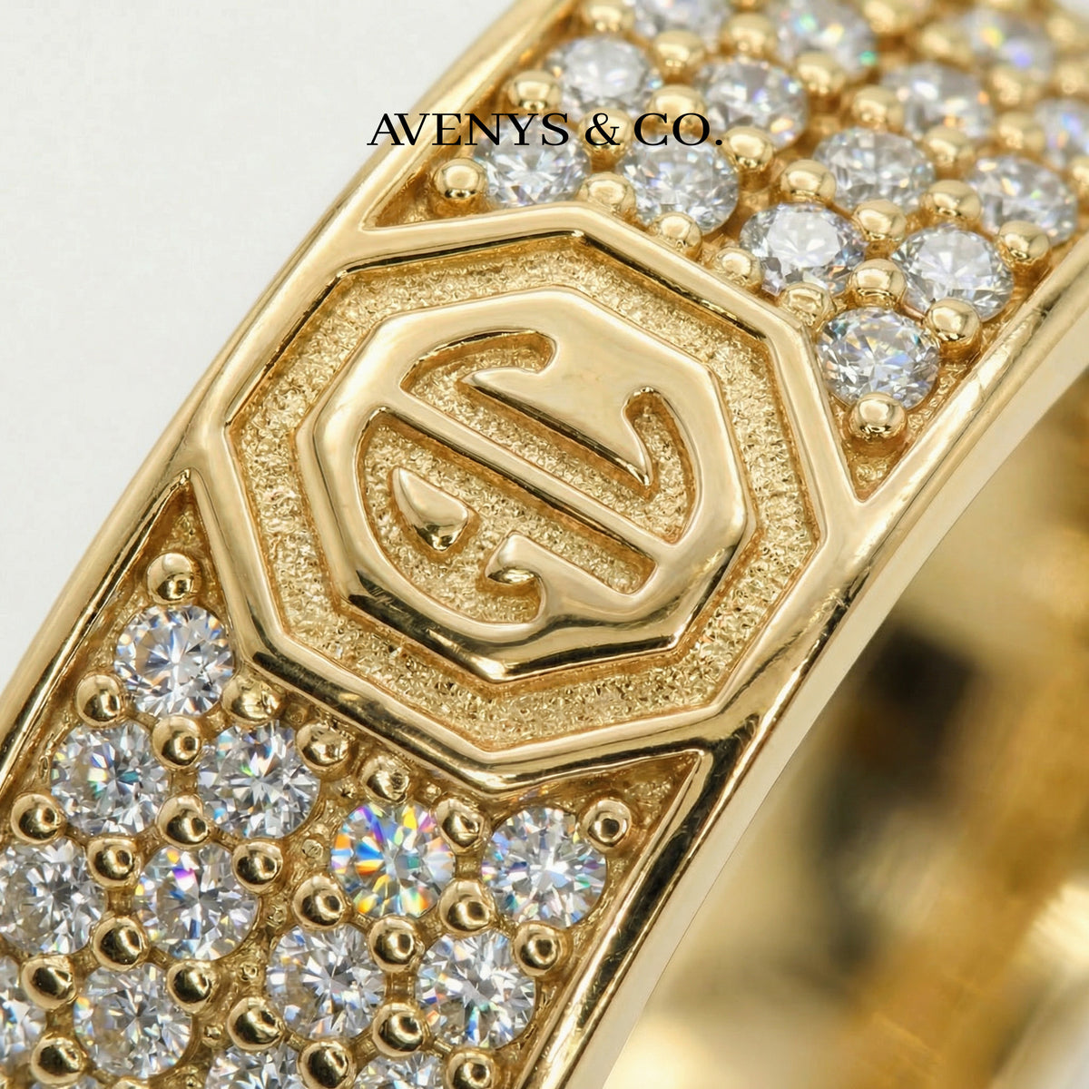 Halo Pave Ring with White Round Stone – on Yellow Gold