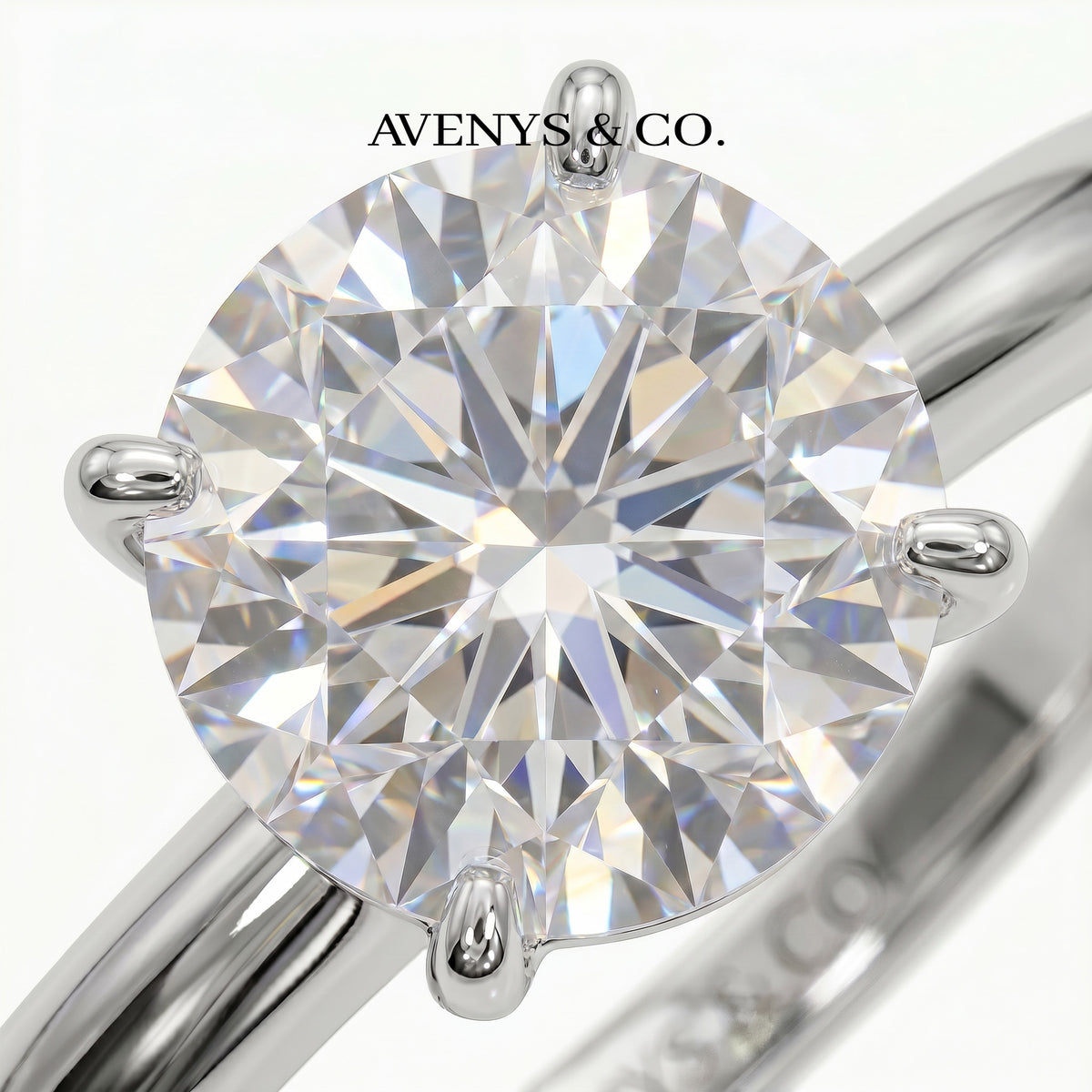 Round Solitaire Ring with White Round Stone – on White Gold