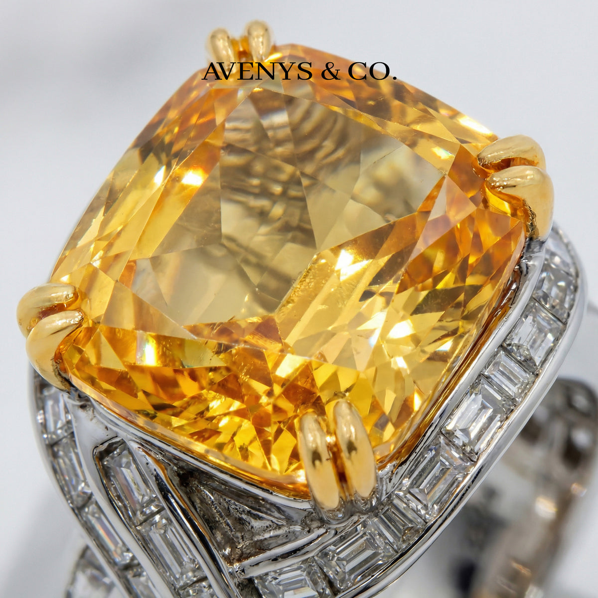 Citadel Pave Ring with Yellow Cushion Stone – on White Gold