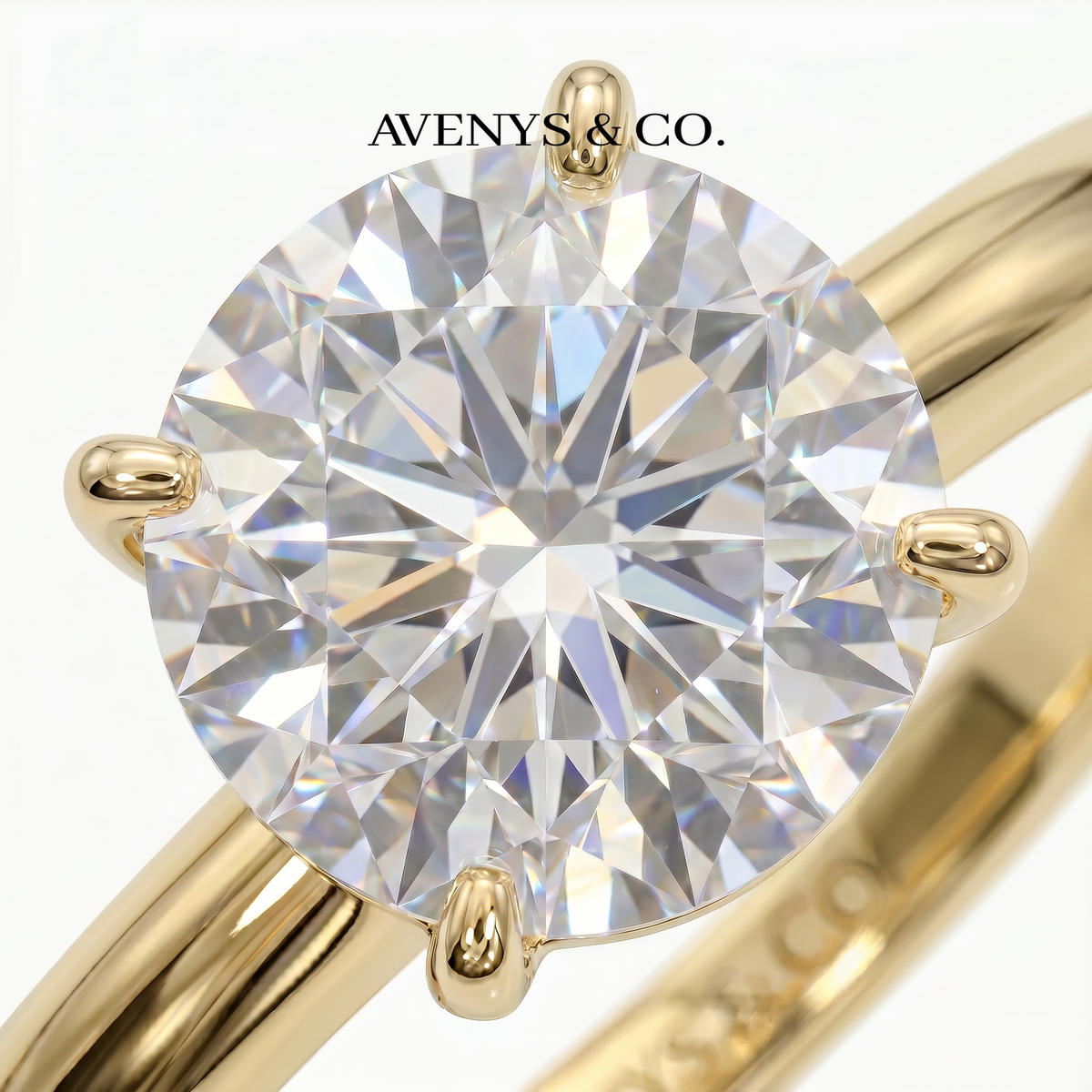 Round Solitaire Ring with White Round Stone – on Yellow Gold