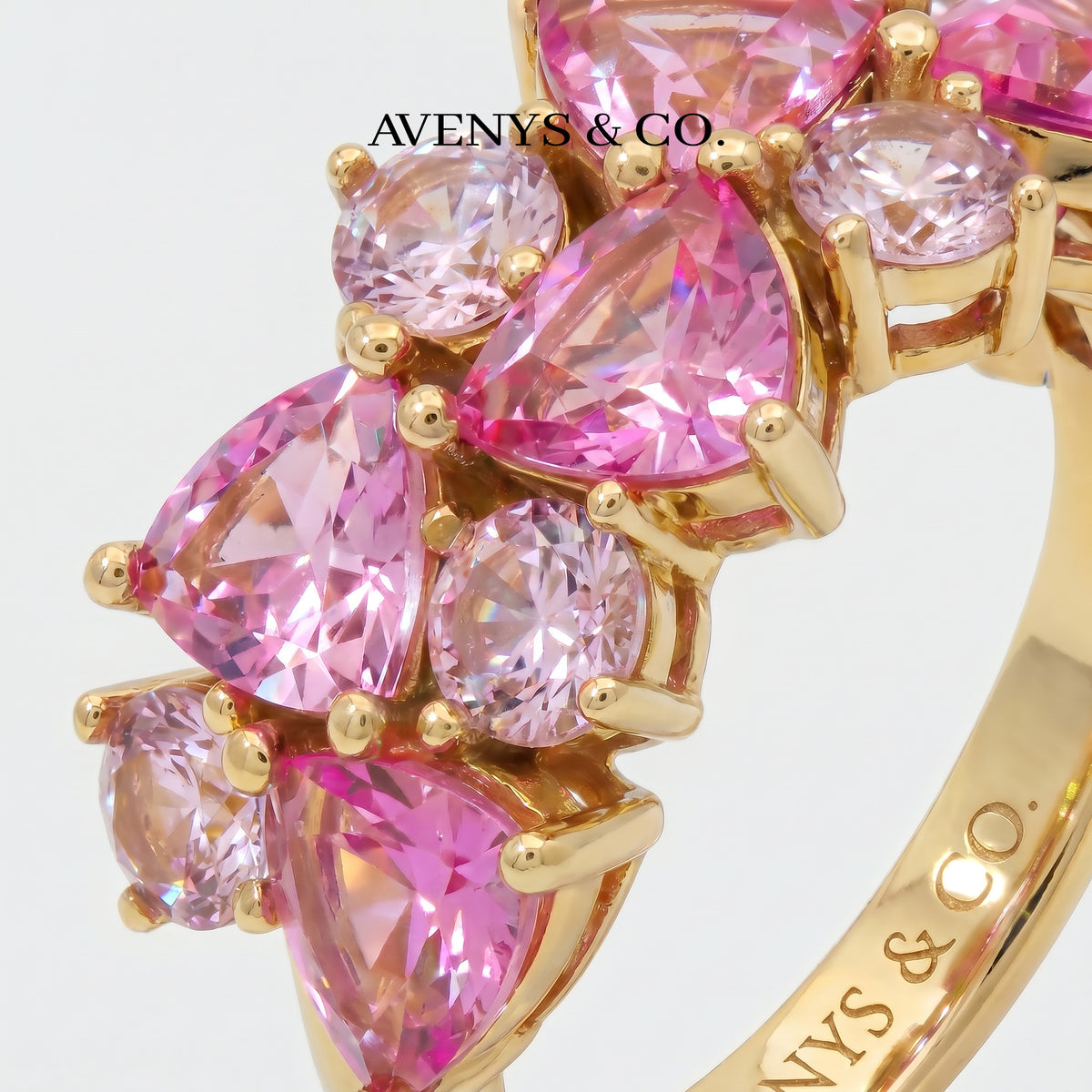 Pink Petals Ring with Pink Heart Stone – on Yellow Gold