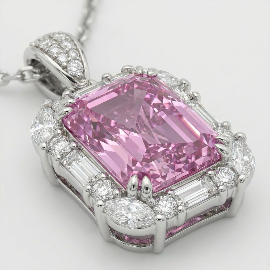 Eden Frame Necklace with Purple Radiant Stone – on White Gold