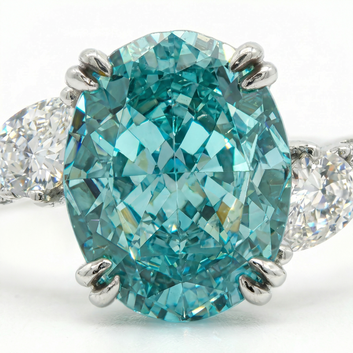 Lagoon Pave Ring with Stacking Band with Paraiba Oval Stone – on White Gold