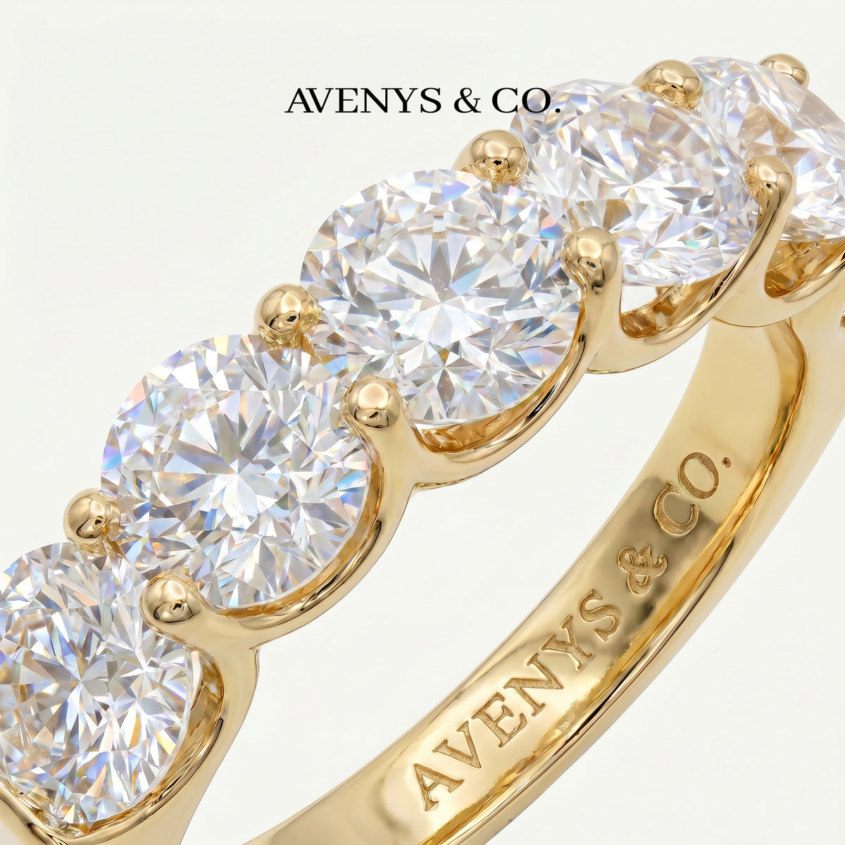 Five Stone Ring with White Round Stone – on Yellow Gold