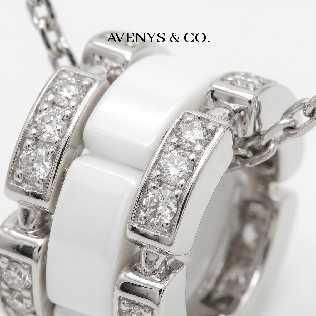 Connected Necklace with White Round Stone – on White Gold