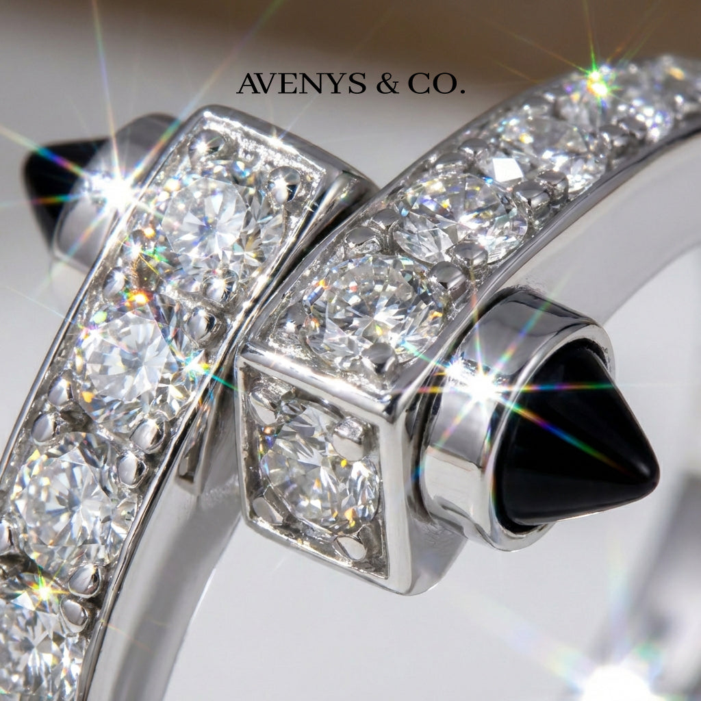 Spike Pave Ring with White Round Stone – on White Gold