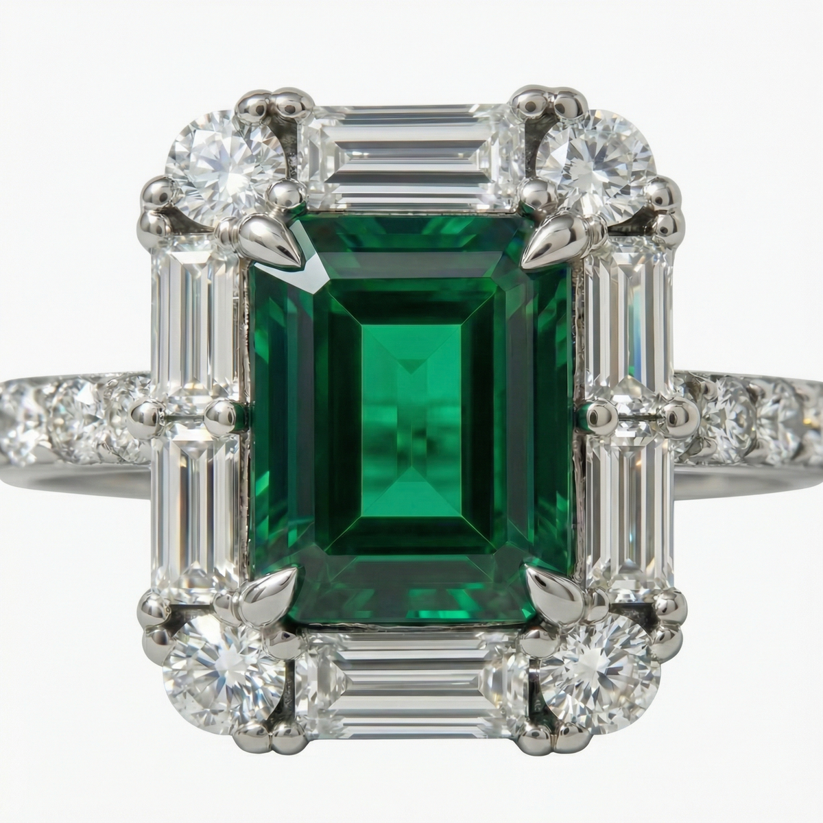 Eden Pave Ring with Green Emerald Stone – on White Gold