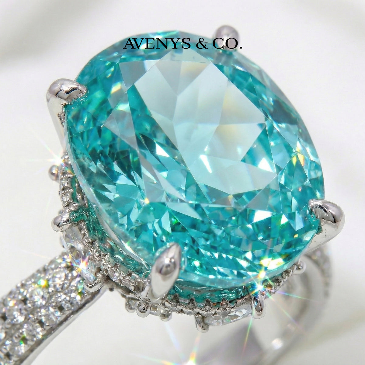 Lagoon Pave Ring with Paraiba Oval Stone – on White Gold