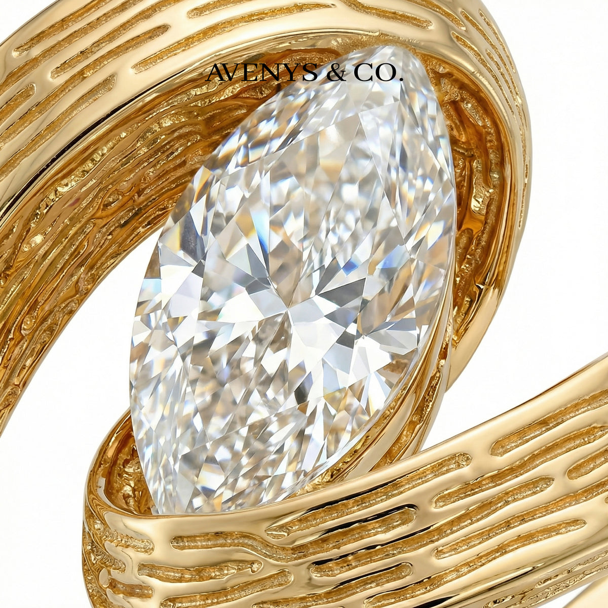 Bypass Terra Ring with White Marquise Stone – on Yellow Gold