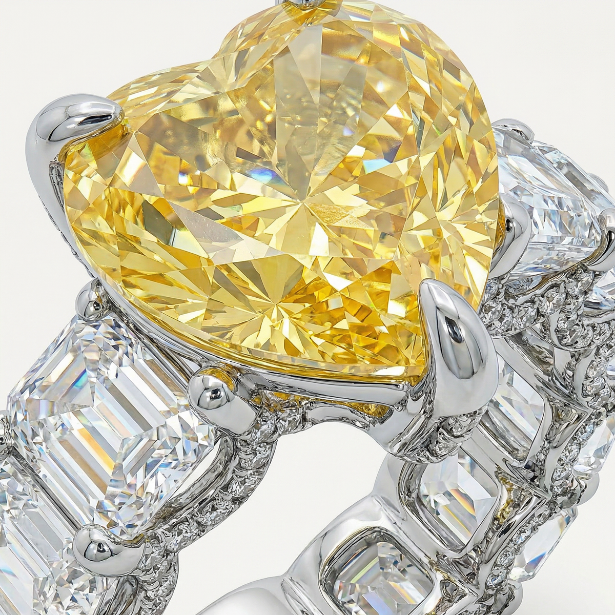 Queens Heart Ring with Yellow Heart Stone – on White Gold