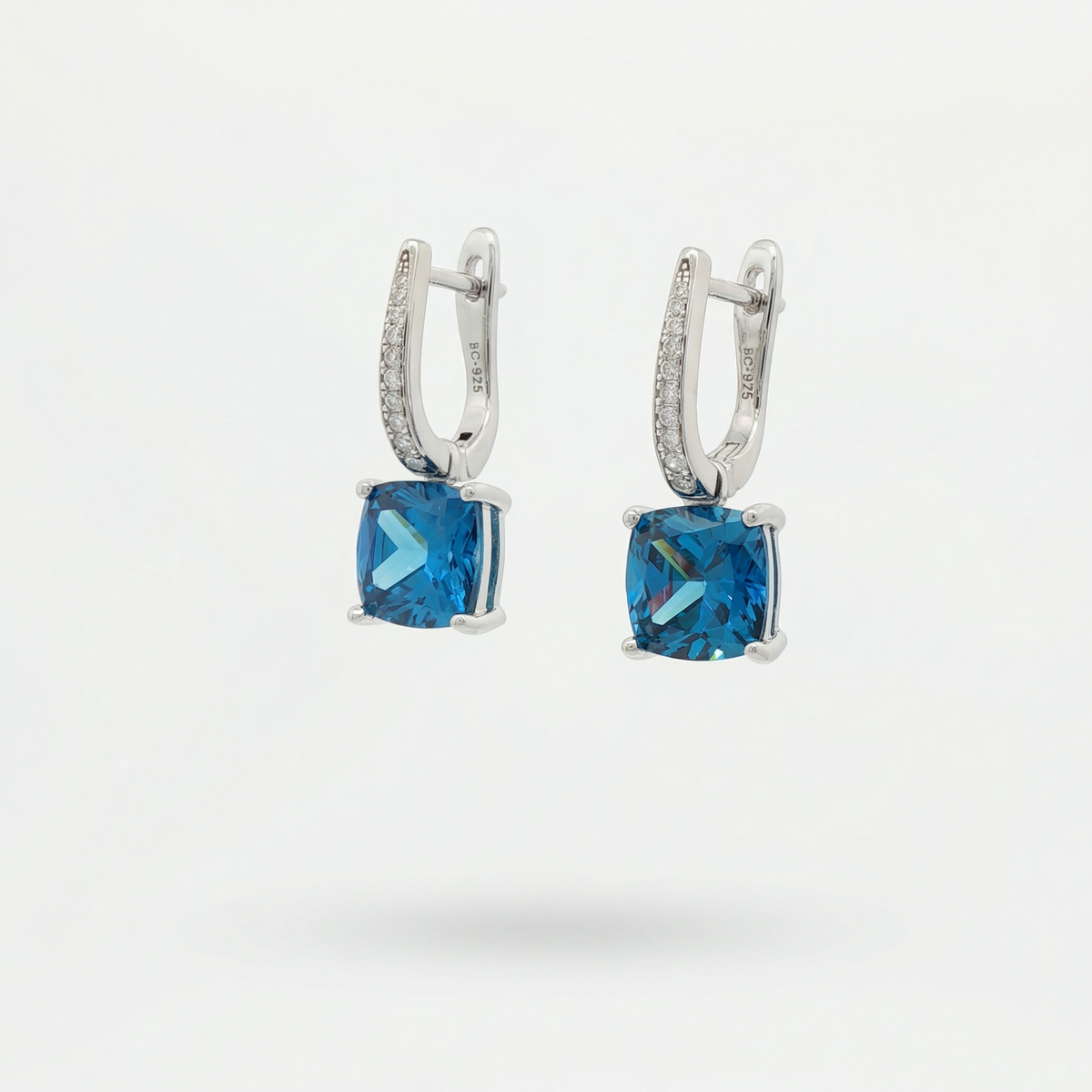 Princess Drop Earring with Blue Princess Stone – on White Gold