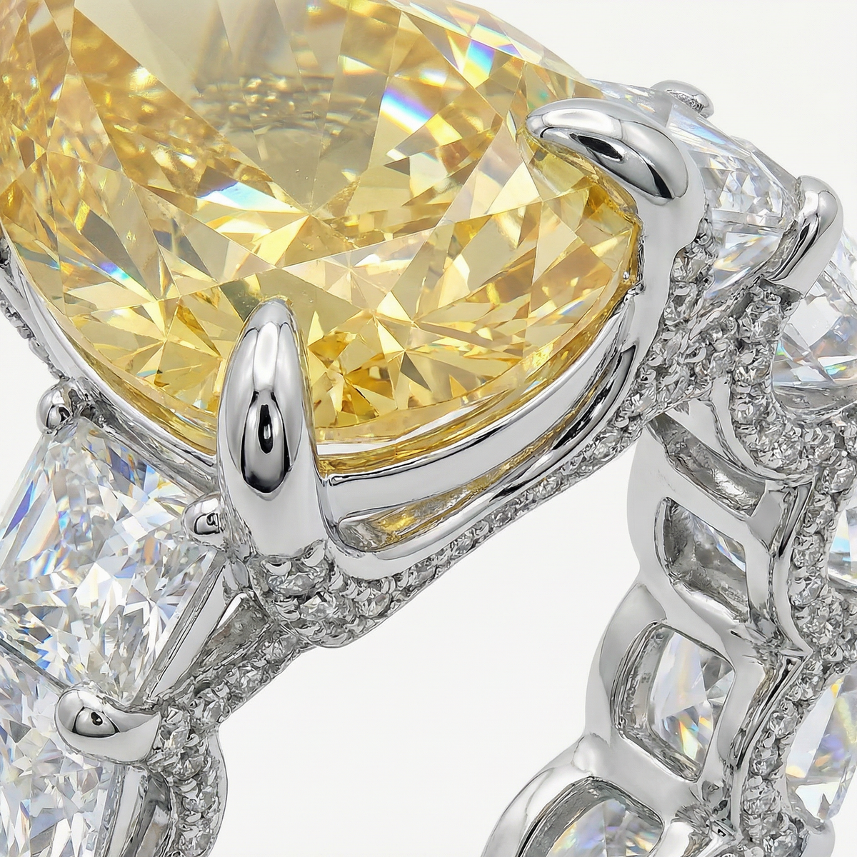 Queens Eternity Ring with Yellow Pear Stone – on White Gold