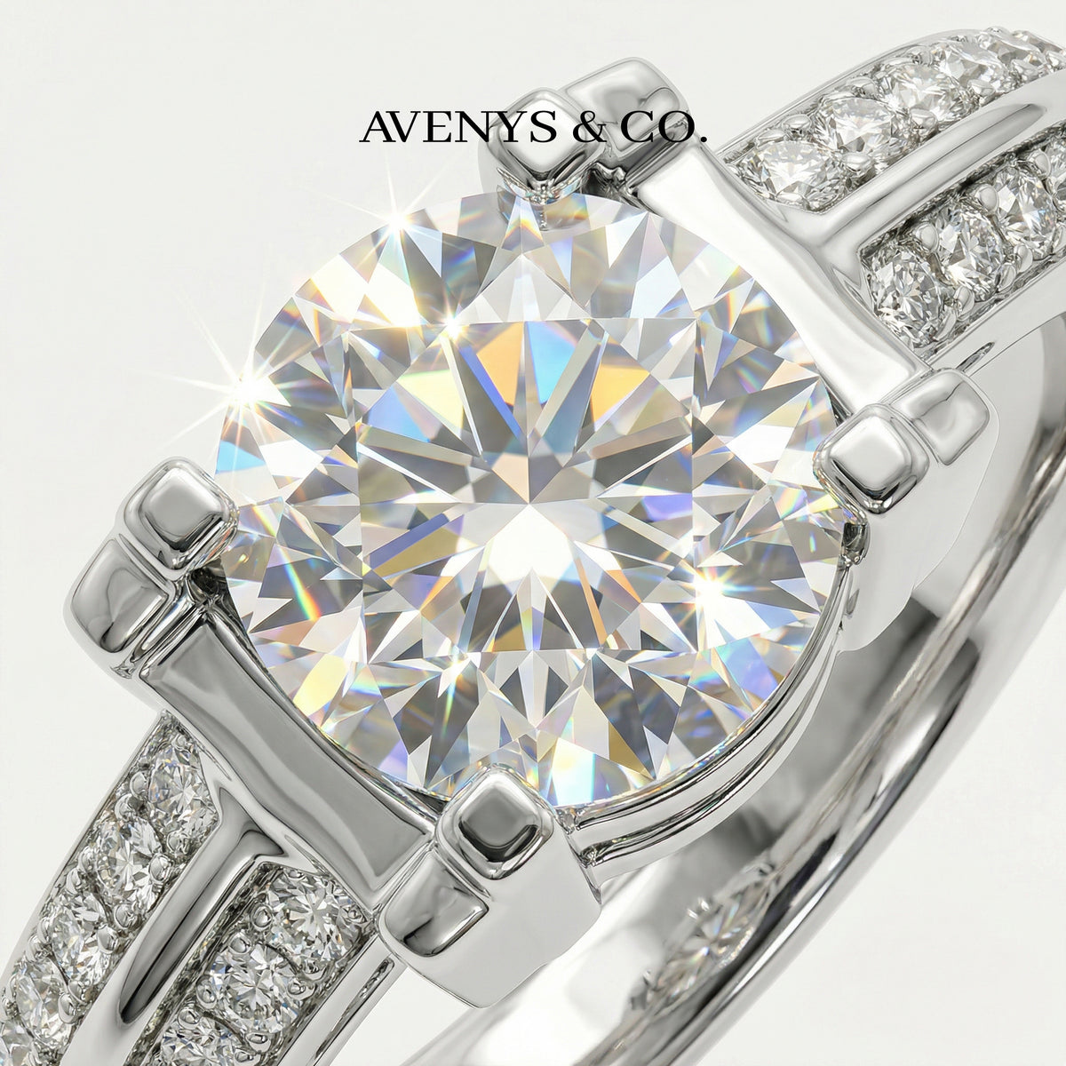Suspension Pave Ring with White Round Stone – on White Gold