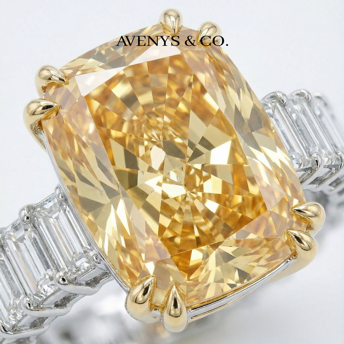 Crown Eternity Ring with Yellow Cushion Stone – on White Gold