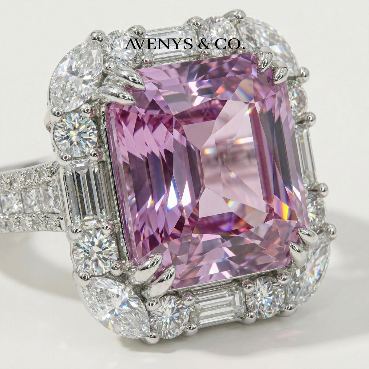 Eden Frame Ring with Purple Radiant Stone – on White Gold