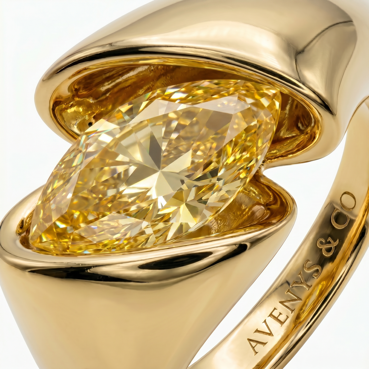 Floating Marquise RIng with Yellow Marquise Stone – on Yellow Gold