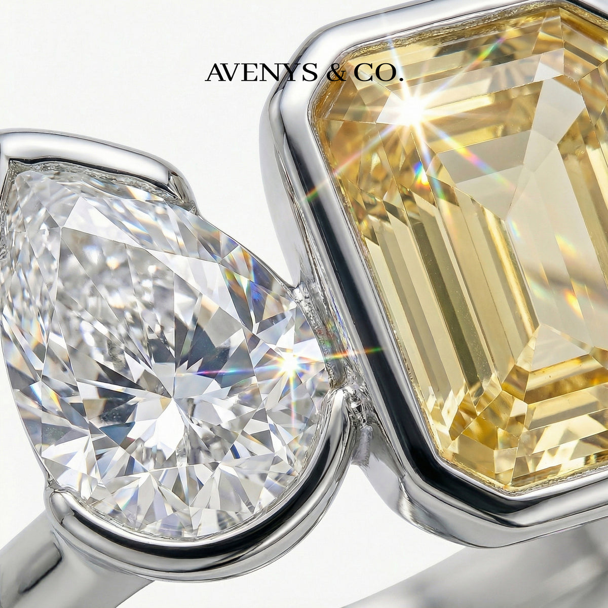 Duality Ring with Yellow Emerald Stone – on White Gold