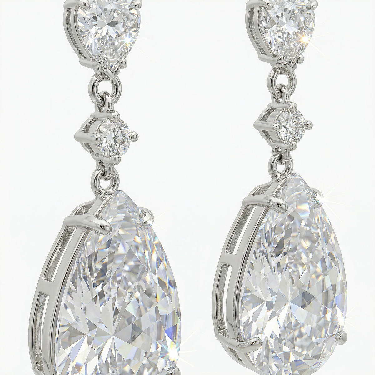 Pear Drop Earrings with White Pear Stone – on White Gold
