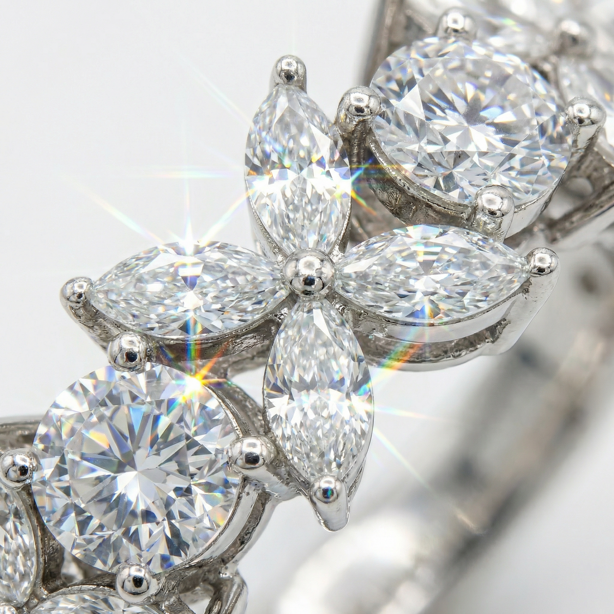 Star Eternity Ring  with White Marquise Stone – on White Gold