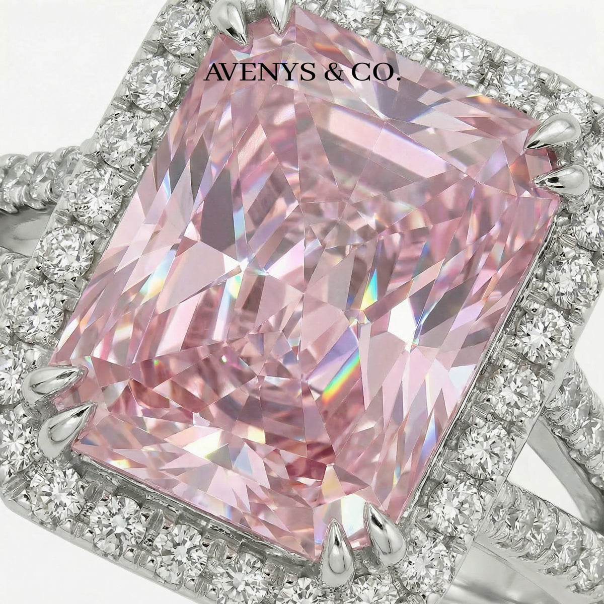 Sunset Radiant Ring with Pink Radiant Stone – on White Gold
