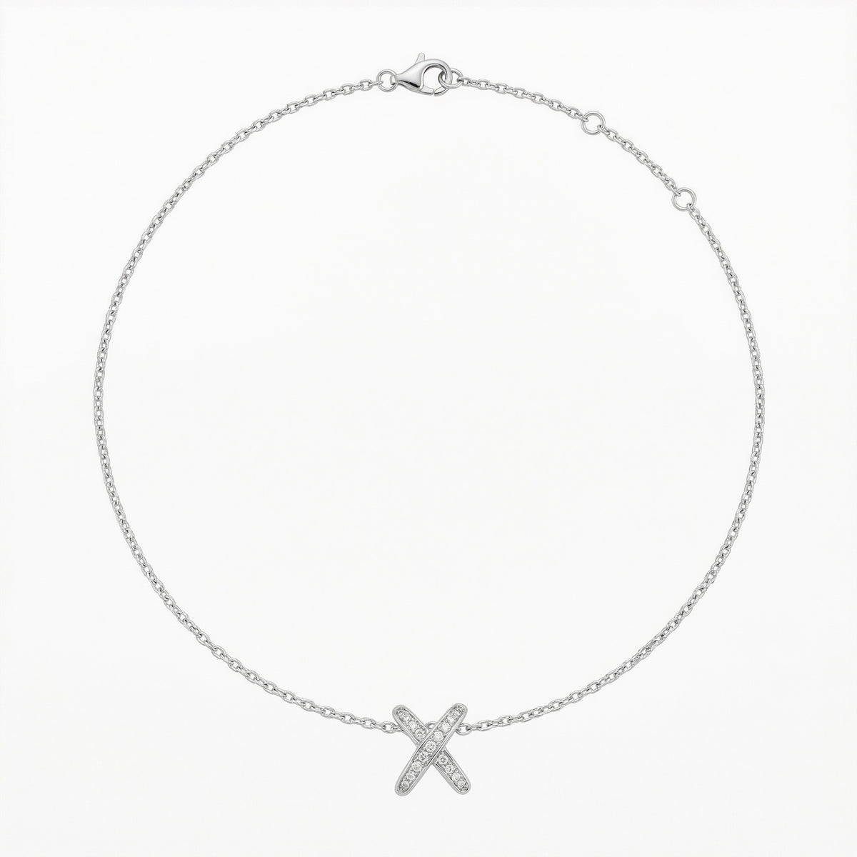 Interlink Necklace Rose Pendant with White Round Stone – on White Gold
