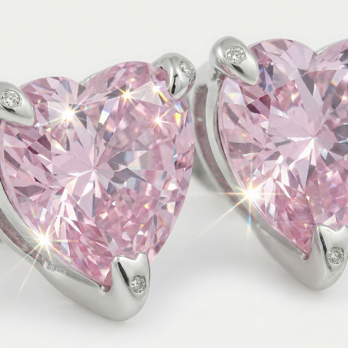 Love Heart Earrings with Pink Heart Stone – on White Gold