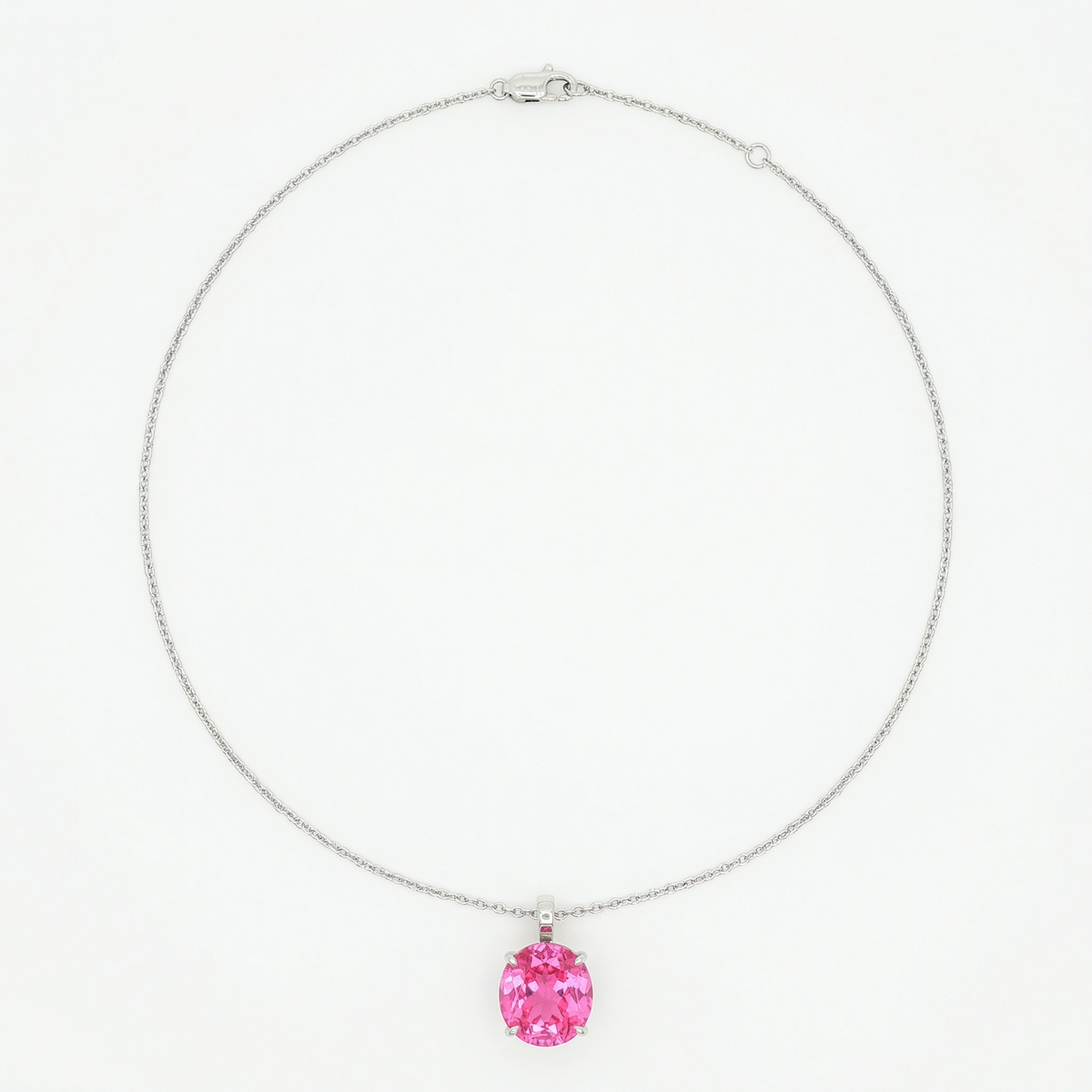 Hot Pendant Necklace with Pink Oval Stone – on White Gold